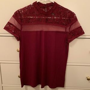 NWT Express Maroon Lace Short Sleeved Shirt / Top